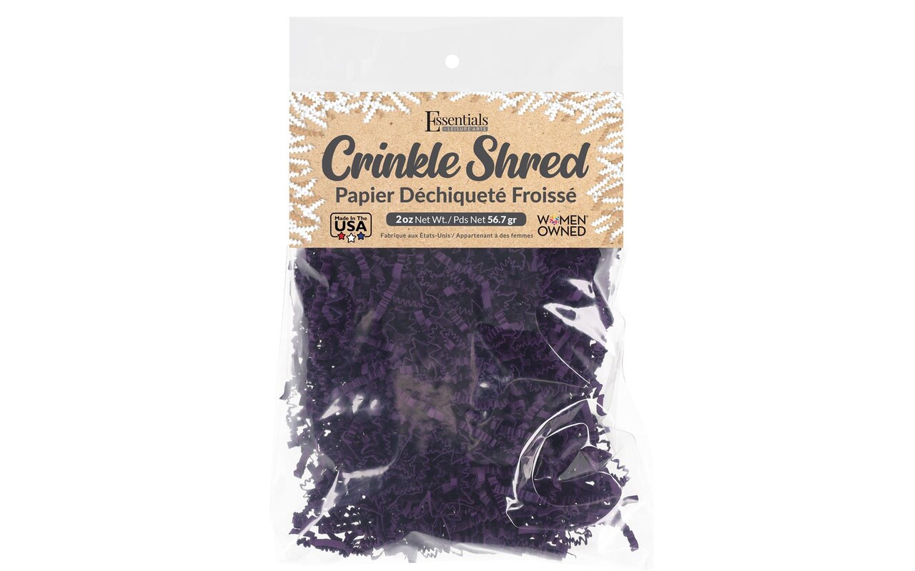 Essentials by Leisure Arts Crinkle Shred Bag, Purple Majesty, 2oz Shredded Paper Filler, Crinkle Cut Paper Shred Filler, Box Filler, Shredded Paper for Gift Box, Paper Crinkle Filler, Box Filling